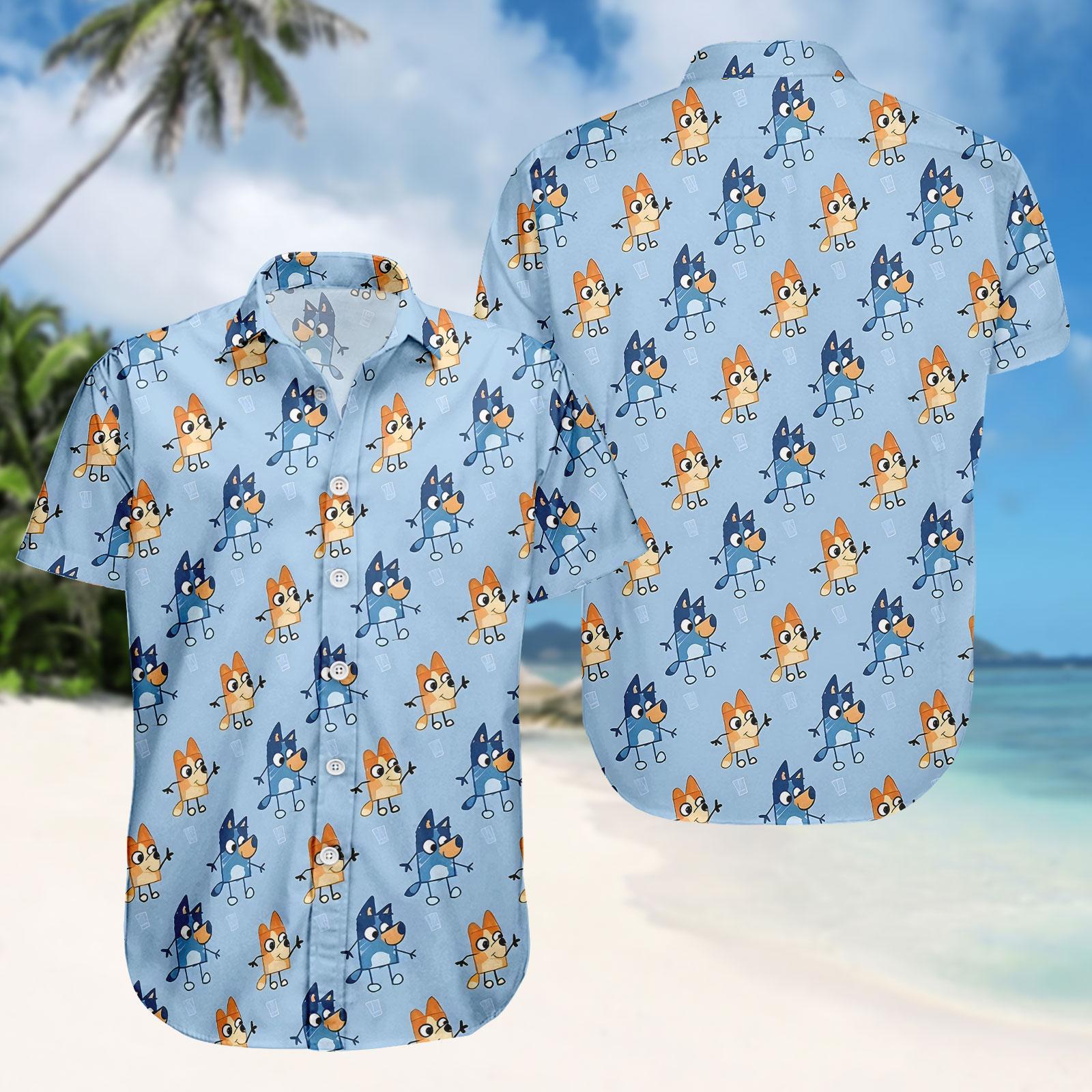 Discover Blue Puppy Hawaiian Shirt, Cartoon Button Shirt, Blue Dog Men Shorts, Beach Outfit, Gift For Him