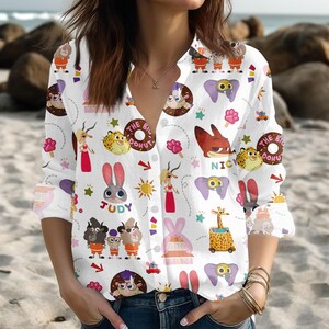 Zootopia Blouse Shirt, Nick Wilde Button Shirt, Judy Hopps Blouse Top, Disney Trip Women Outfit, Cute Disney Shirt, Gift for Zootopia F
