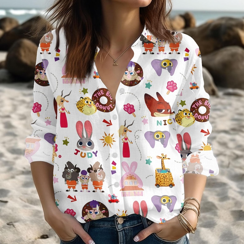 Zootopia Blouse Shirt, Nick Wilde Button Shirt, Judy Hopps Blouse Top, Disney Trip Women Outfit, Cute Disney Shirt, Gift for Zootopia F