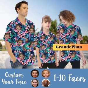 Custom Hawaiian Shirts For Men Women Kid, Personalized Photo Hawaiian Shirt, Family Face Shirt, Tropical Floral Shirt For Men Women
