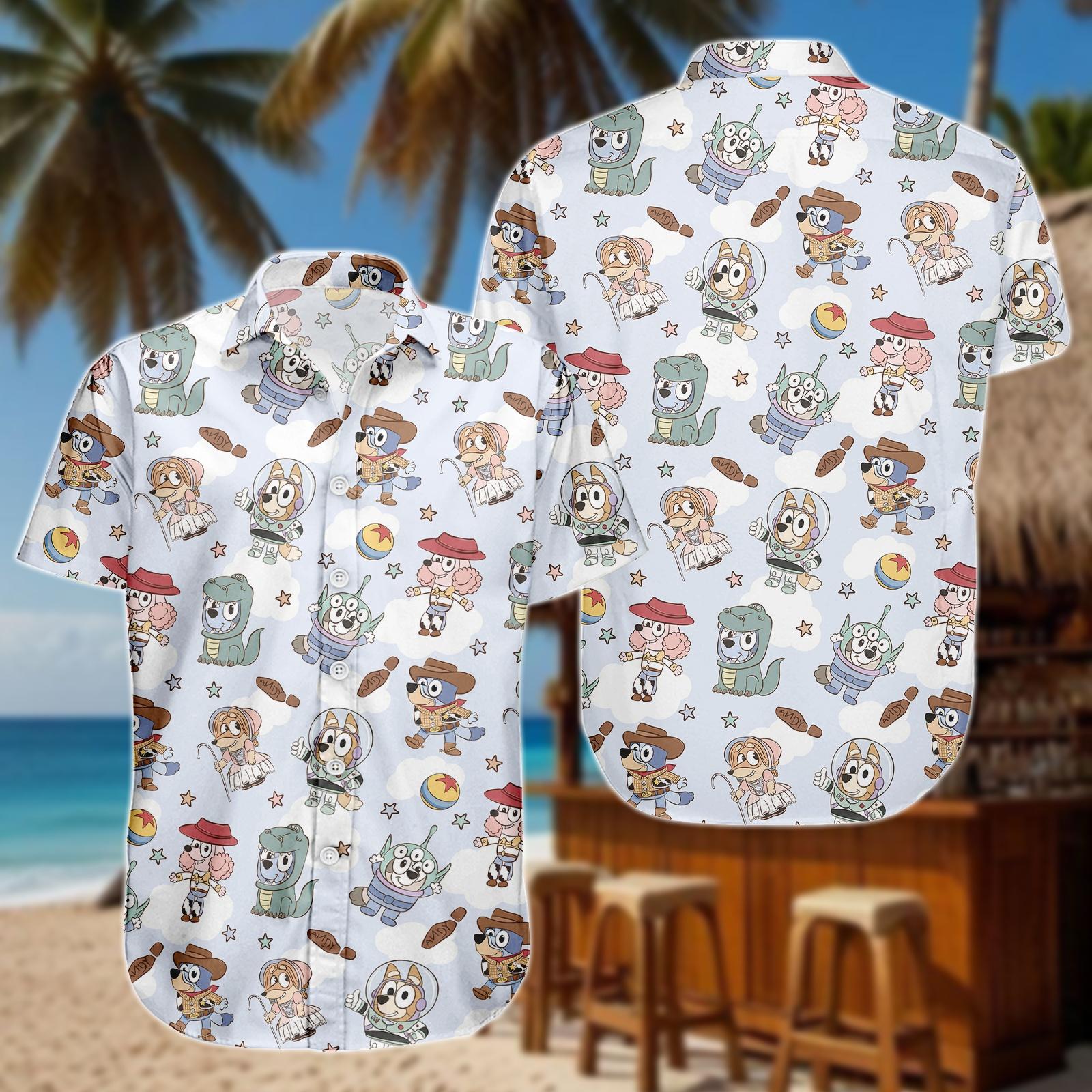 Discover Dog Cartoon Hawaiian Shirt, Cartoon Button Shirt, Cute Men Shorts, Summer Outfit, Gift For Fans