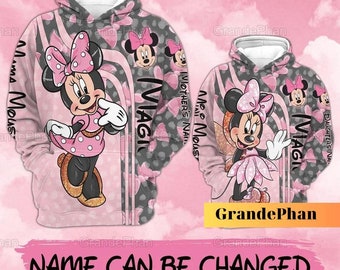 Felpa con cappuccio personalizzata di Minnie, felpa con cappuccio unisex dei cartoni animati Disney, Minnie e Topolino, felpa personalizzata Disney di Minnie, felpa con cappuccio alla moda