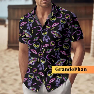 alien dress shirt Alien Neon Button Shirt, Alien Men Button Shirt, Ufo Alien Shirt, Mens  Button up Shirt, Space Alien Shirt, Alien Hawaiian Shirt