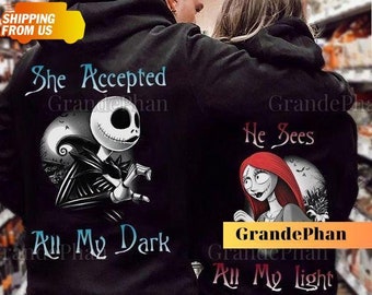 Her Jack His Sally Couples Hoodie, Jack And Sally, Jack Skellington Shirt, Nightmare Halloween Shirt, Couples Christmas Hoodie
