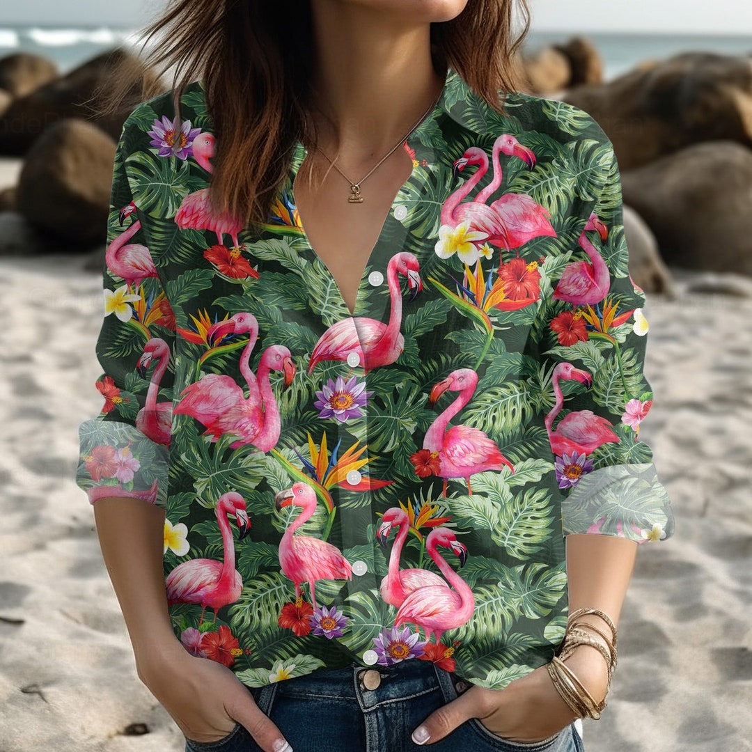 Girls Flamingo Pattern Button-placket Sleevless Polo Shirt main image 1