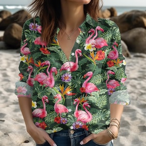 Flamingo Blouse , Flamingo Shirt, Pink Flamingo Shirt, Animal Lover Shirt, Blouse, Summer Shirt, Flamingo Gift For Her