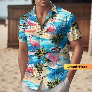 Flamingo Hawaiian Shirt, Pink Flamingo Shirt, Floral Flamingo Shirt, Button Up Shirt, Summer Shirt, Flamingo Shirt, Flamingo Women Shir