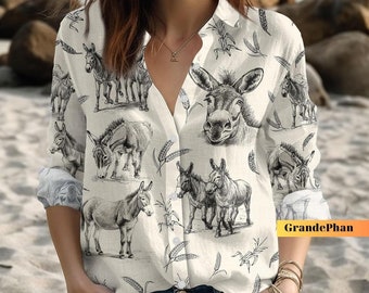 Eselhemd, Esel Leinenhemd, Button Up Shirt, Esel Leinenbluse, Frauen Leinenhemd, Floral Esel Hemd, Leinen Sommerhemd