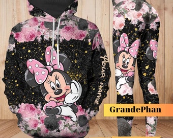 Minnie Maus Hoodie Leggings, maßgeschneiderte Minnie Maus 3D T-Shirt, Disney Geschenk für sie, Frauen Disney Shirt, Micky Maus Hoodie