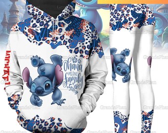Leggings con capucha de Stitch para mujer, sudadera navideña personalizada de Stitch, camiseta con estampado 3D de Stitch de Disney, pantalones de Disney