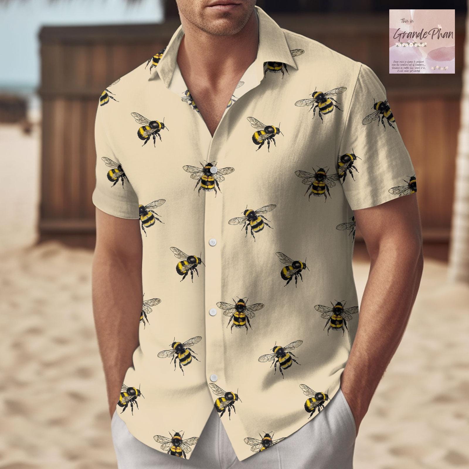 Discover Bee Button Hawaiian Shirt for Nature & Bee Lovers, Summer Beach Casual