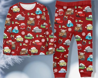 Disney Cars Christmas Pajamas, Lightning McQueen Tow Mater Doc Hudson Sally Very Merry Christmas Pjs Party, Cars Long Sleeve Pajamas