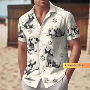 Dachshund Shirt, Dachshund Hawaiian Shirt, Dachshund Button Shirt, Button Down Shirt, Dachshund Gifts, Hawaiian Shirt For Men Women