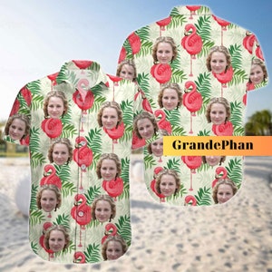 Flamingo Custom Face Hawaii Shirt, Custom Face Hawaiian Shirt For Man Woman, Custom Photo Face Shirt, Family Travel, Family Face Shirt