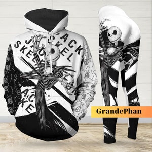 Halloween Jack Skellington Hoodie, Alptraum Weihnachten, Yoga Workout Gym Leggings, Halloween Film Hoodie, Disney Frauen Shirt