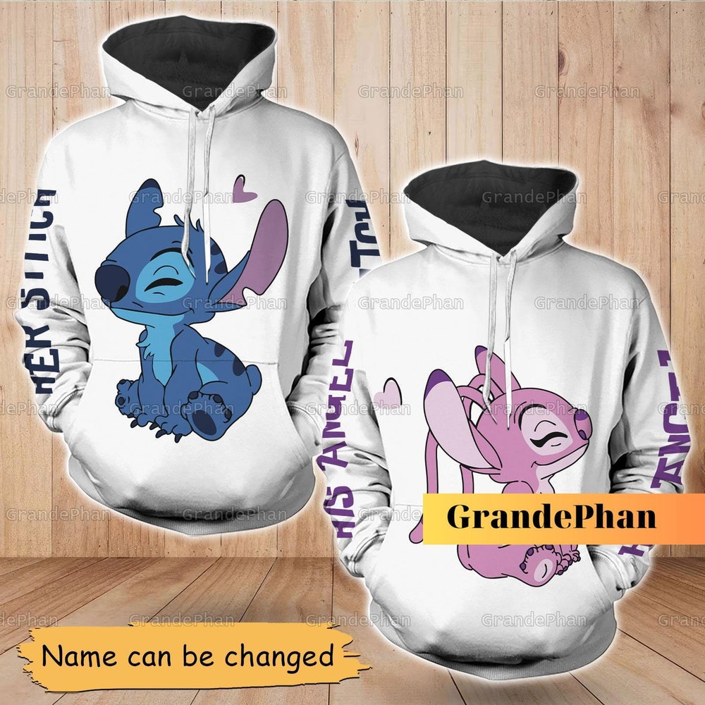 Stitch And Angel Couples Hoodies, Stitch Couples Hoodies, His And Her Hoodies, Disney Couples Hoodie, Custom Name Stitch Hoodie Shirttrend