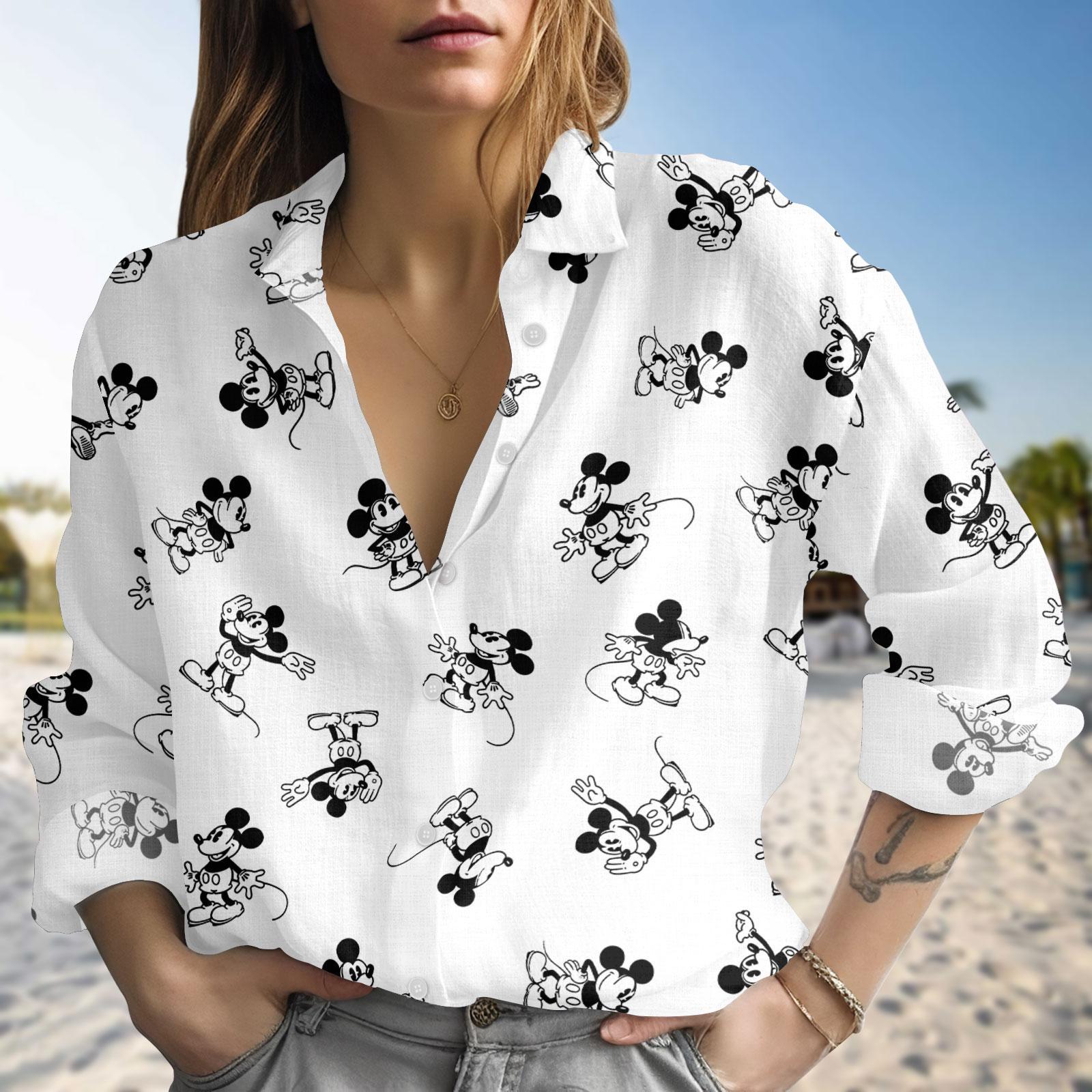 Discover Classic Cartoon Blouse Shirt, Mickey Button Women Shirt, Disney Women Top, Women Blouse Top, Gift for Fans