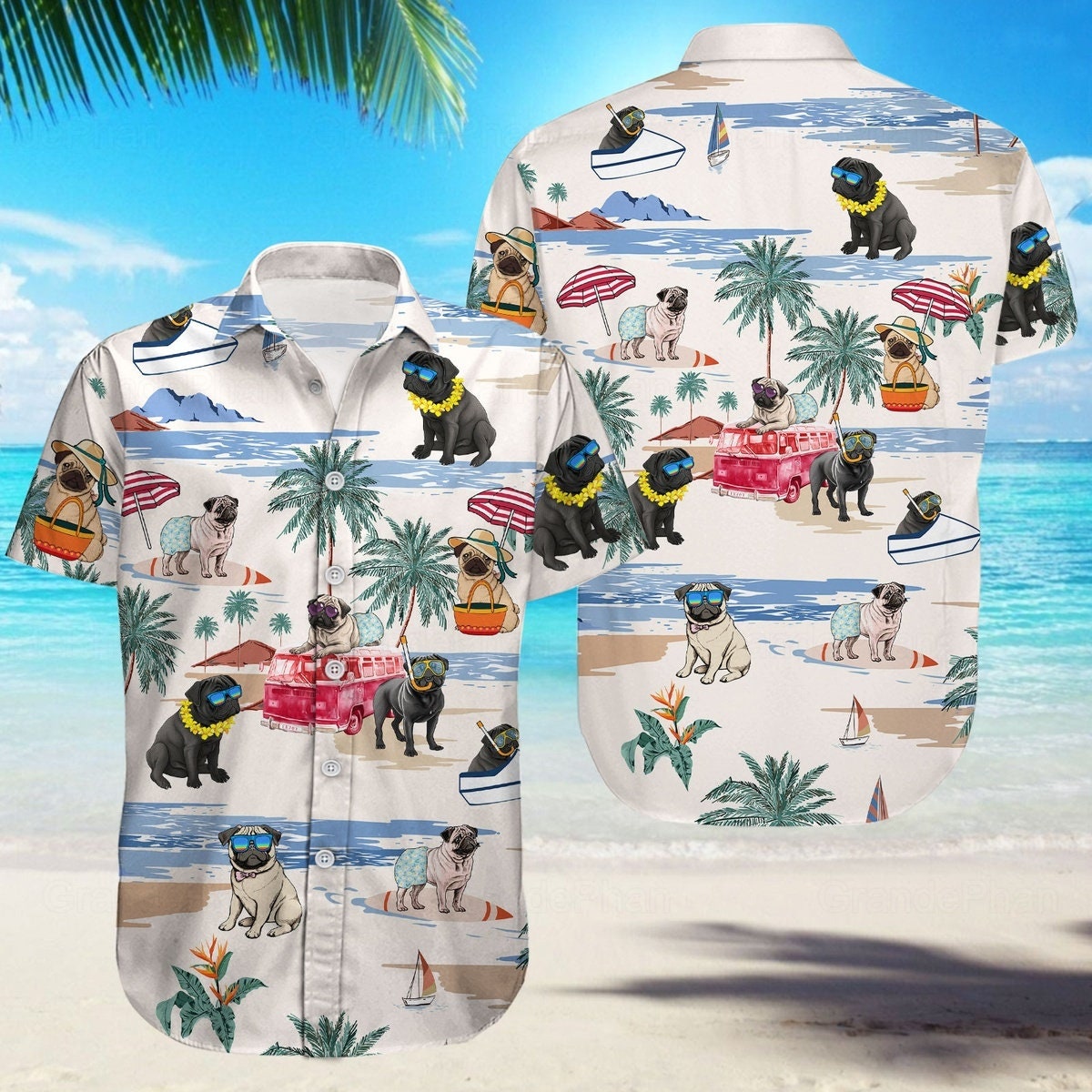 Pug hawaiian store shirt