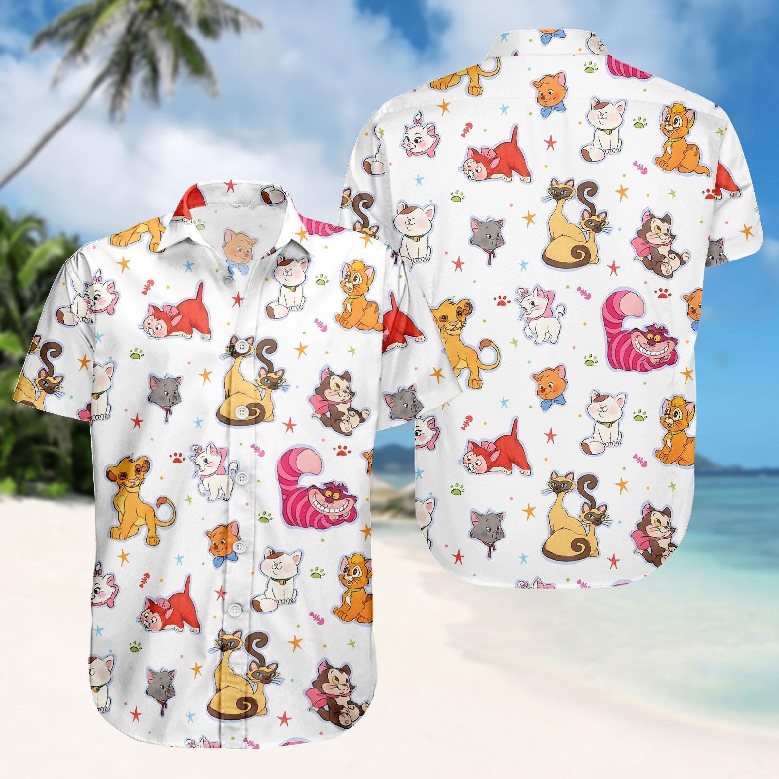 Discover Cartoon Animal Hawaiian Shirt, Cat Button Shirt, Lion Men Shorts, Beach Outfit, Gift For Him