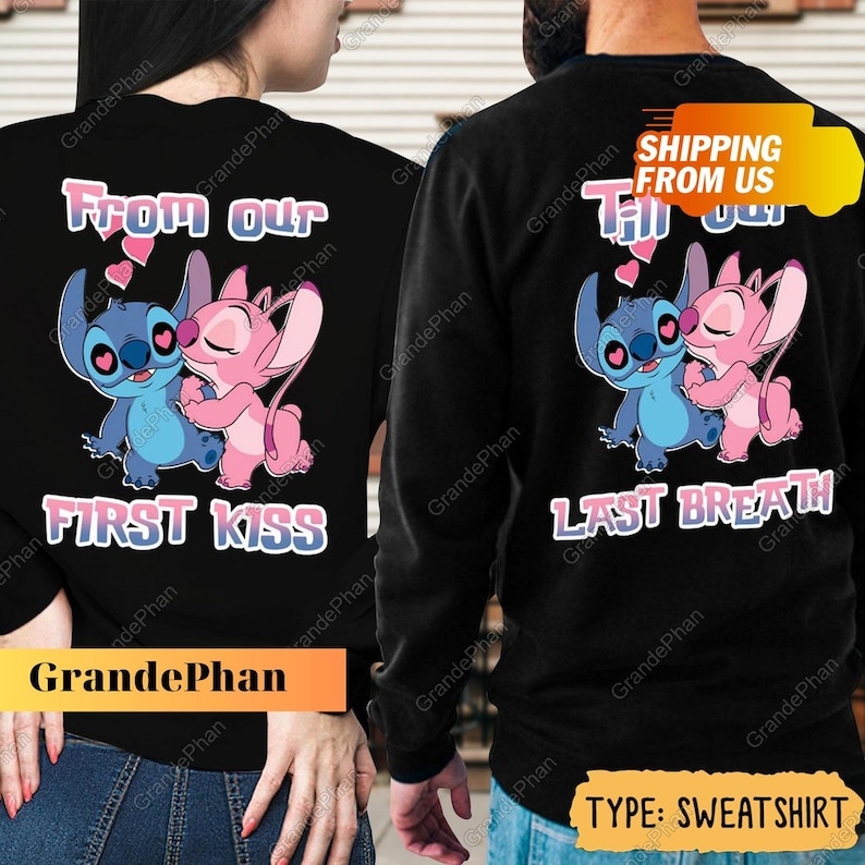 Stitch and Angel Hoodie, His and Hers Hoodie, Matching Couple Hoodies