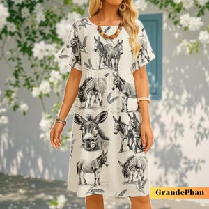 Esel Print Swing Kleid, Bauernhof Tier Kleid für Frauen, A-Linien Kleid, Rustikales Western Esel Frauen Kleid, Geschenk für Country Lifestyle Liebe