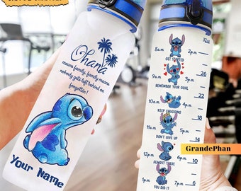Stitch 32Oz Water Bottle, Stitch Cartoon Bottle, Fitness Bottle, Custom Stitch Bottle, Motivational Bottle, Daily Water Tracker