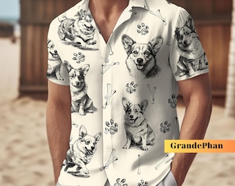 Corgi Hawaiian Shirt, Corgi Dog Mom Shirt, Corgi Button Shirt, Mens Corgi Shirt, Family Vacation Shirt, Hawaii Party, Shirts For Men Women