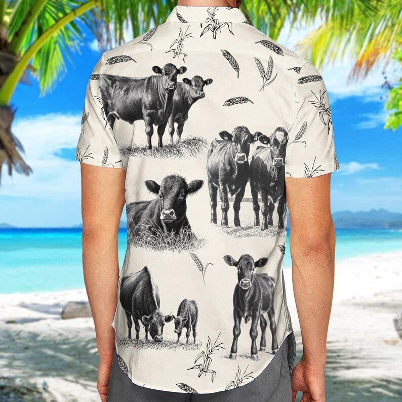Hawaiian Cowboy Hat Red Angus Cow Lovers Hawaiian Shirt With