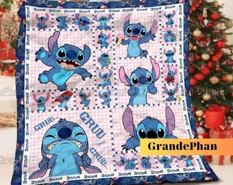 Stitch Emotions Quilt, Disney Stitch Moods Quilt Pattern, Funny Stitch Modern Quilt, Ohana Means Family, Lilo And Stitch Quilt