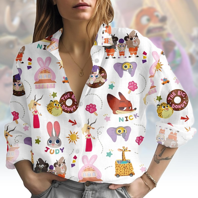 Zootopia Blouse Shirt, Nick Wilde Button Shirt, Judy Hopps Blouse Top, Disney Trip Women Outfit, Cute Disney Shirt, Gift for Zootopia F