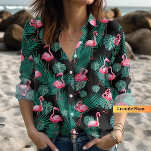 Flamingo Blouse, Flamingo Shirt, Women Flamingo Shirt, Women&#39;s Clothing, Summer Women Shirt, Pink Flamingo Shirt, Blouse Women Shi