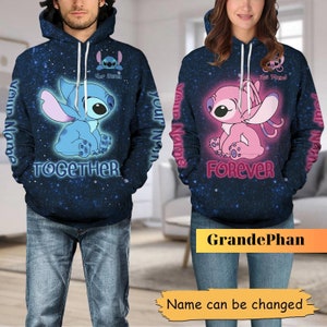Sudadera con capucha Stitch Angel, sudadera con capucha personalizada para parejas Stitch, Ohana significa familia, sudadera para parejas Stitch, luna de miel de Disney