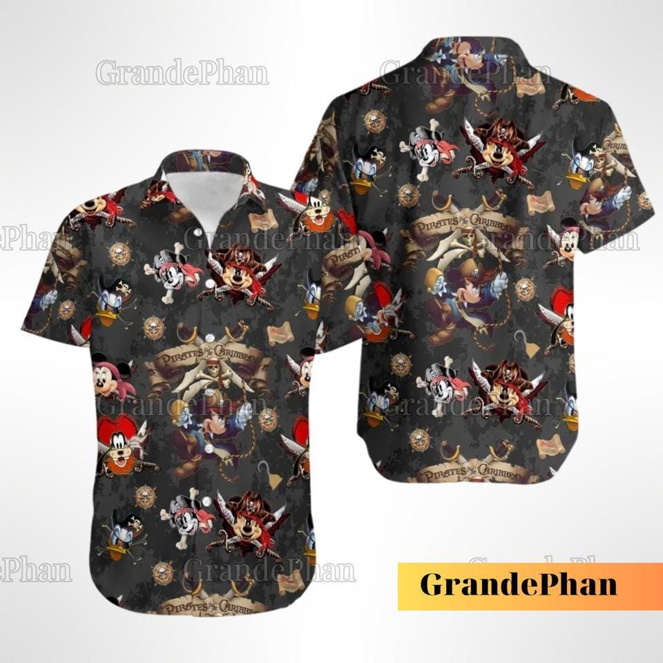 Disney Mickey Mouse Hawaiian Shirt – Hunting Treasures With Pirates Theme – Unisex