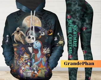 Jack And Sally Hoodie Legging, Jack Skellington Shirt, Nightmare Christmas, Workout Gym Legging, Disney Halloween Hoodie