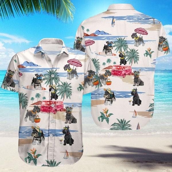 Schnauzer Shirt, Schnauzer Hawaiian Shirt, Miniature Schnauzer Shirt, Schnauzer Mom, Schnauzer Lover Shirt, Button Up Shirt