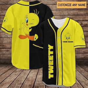 Tweety Bird Jersey, Custom Tweety Baseball Jersey, Camicia per uomini, Camicia in Jersey, Tweety Camicie, Camicia Cartoni Animati, Tweety Bird Camicia
