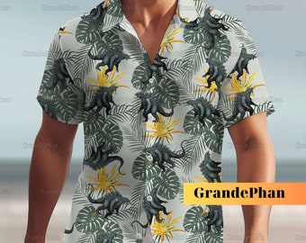 Godzilla Button Shirt, Dadzilla Shirt, Dinosaur Button Shirt, Mens Button Up Shirt, Godzilla Beach Shirt, Gift For Him, Godzilla Men Shirt