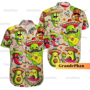 Avocado Mexican Shirt, Mexican Hawaiian Shirt, Mexican Festival Gift, Happy Cinco De Mayo Shirt, Avocado Shirt, Cactus Hawaiian Shirt