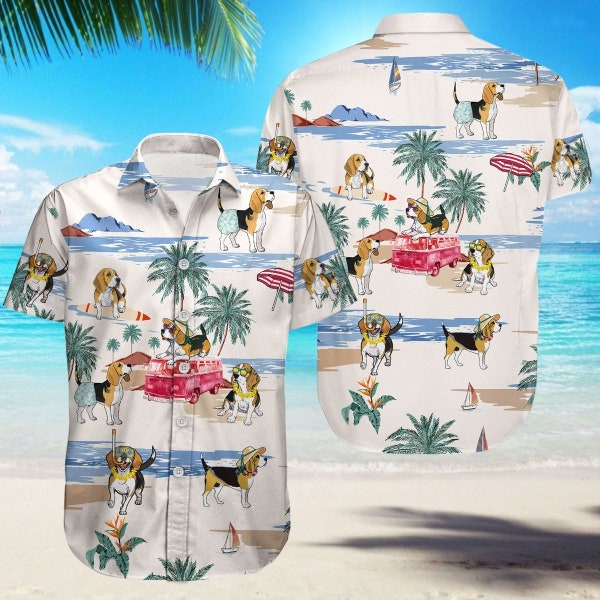 Beagle Hawaiian Shirt, Beagle Shirt, Button Up Shirt, Beagle Lover Shirt, Beagle Beach Shirt, Short Sleeve Shirt, Hawaiian Shirt Men