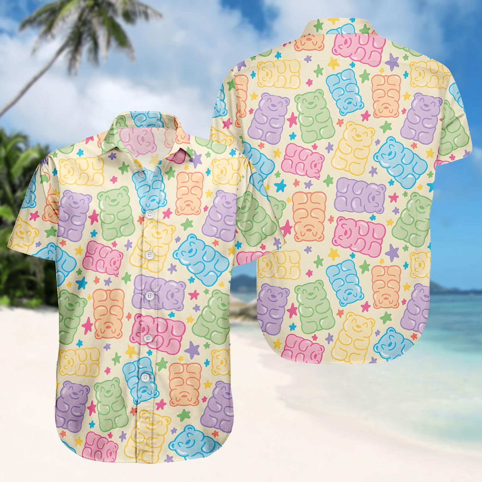 Discover Gummy Bear Hawaiian Shirt, Candy Button Shirt, Colorful Men Shorts, Beach Outfit, Gift For Him