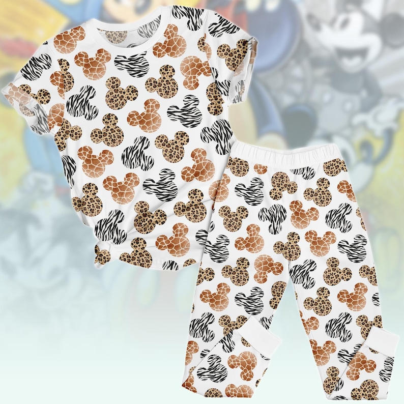 Mickey Print Shirt & Pants PJs, Disney Safari Matching Pajamas, Mickey Jungle Pyjama Set, Family Sleepwear, Gift for Mickey Fan