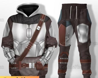 Traje de Mandaloriano Beskar Halloween 3D com capuz, camiseta com estampa completa de Halloween, traje de Mandaloriano, camiseta Star War, caçador de recompensas