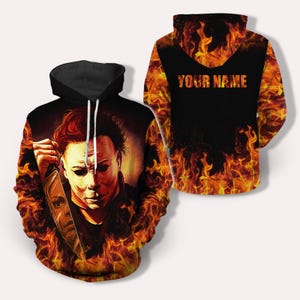 Michael Myers Süßes oder Saures Hoodie, Halloween 3D All Over Print T-Shirt, Individueller Horror Hoodie, Horrorfilm Unisex Hoodie, Herbst Shirt