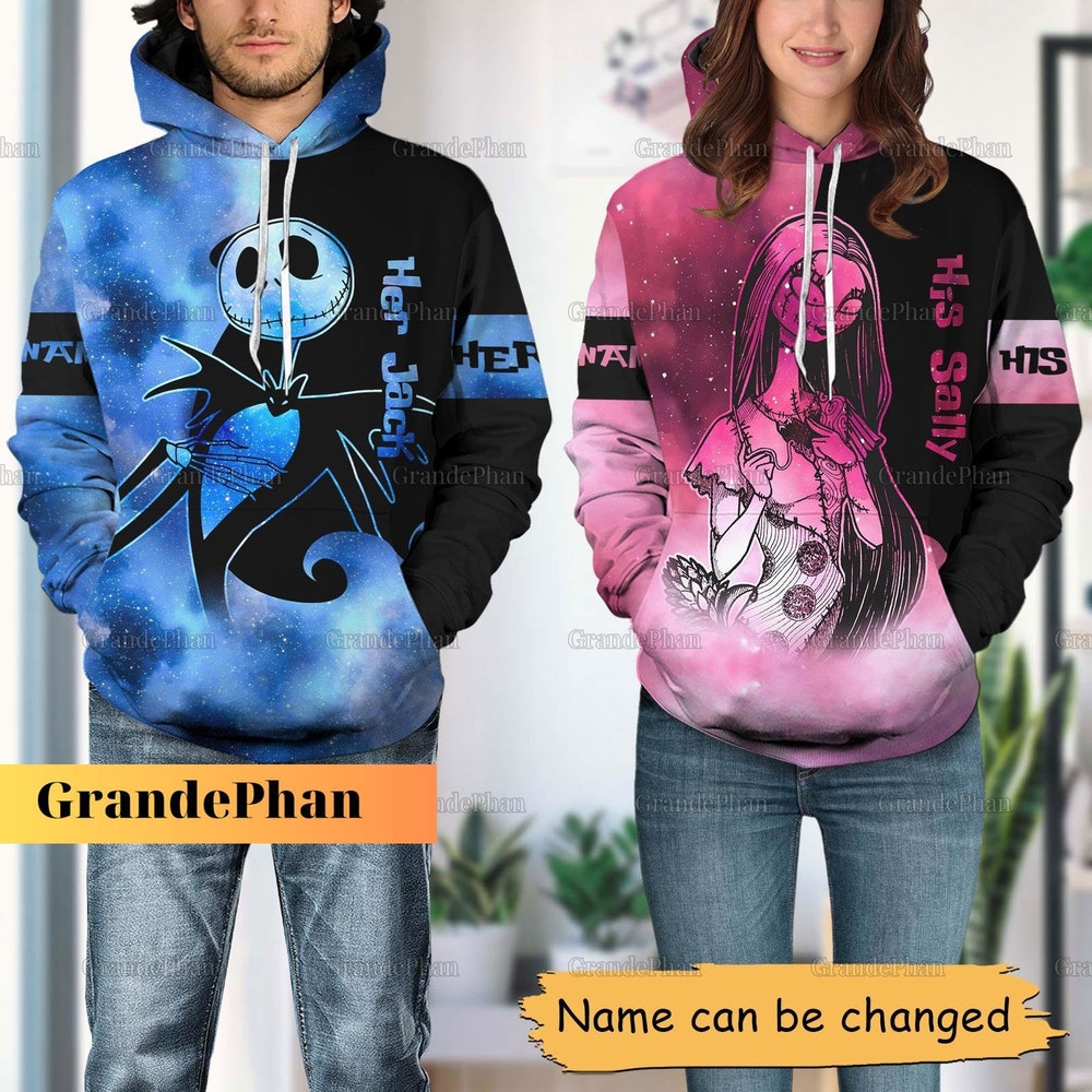 Her Jack And His Sally Couples Hoodies, Custom Jack And Sally Hoodies, Jack Skellington Hoodie, Nightmare Before Christmas Hoodie Donuink Store