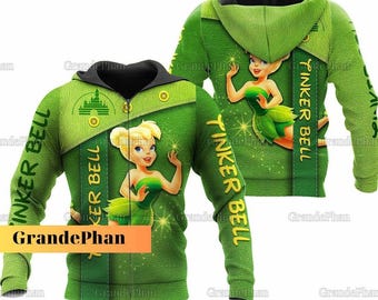 Moletom com capuz Tinker Bell, camiseta da princesa Disney, camiseta com estampa 3D Tinker Bell, camiseta do Capitão Gancho Tinker Bell, camiseta do Peter Pan