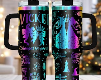 Szklanka Wicked 40oz, grawerowana szklanka ze stali nierdzewnej z uchwytem, kubek Broadway Cup na prezent dla niej, muzyczne naczynia do picia w podróży, prezent świąteczny