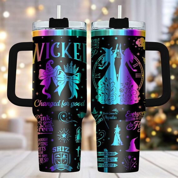 Wicked 40oz Tumbler, Engraved Stainless Tumbler With Handle, Broadway Cup Gift For Her, Musical Drinkware For Travel, Christmas Gift