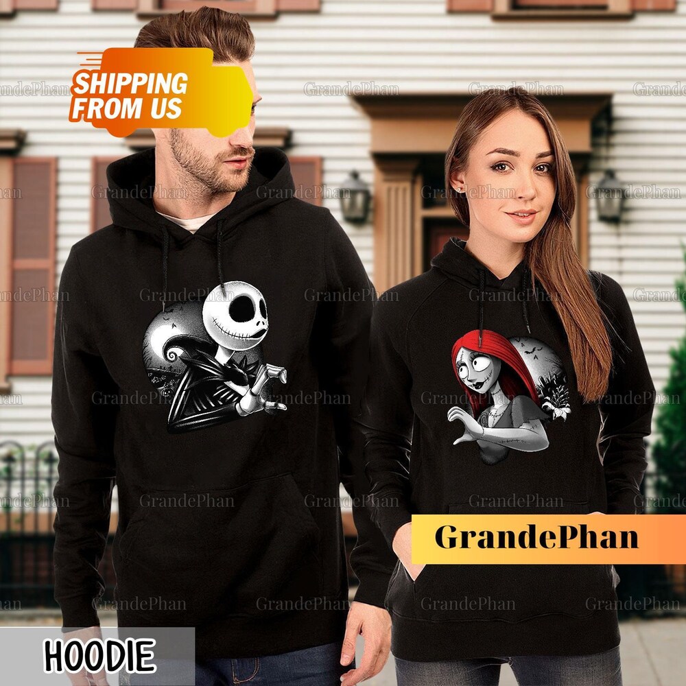 Jack And Sally Couple Hoodies, Jack Skellington Hoodie, Halloween Couple Matching Shirt, Disney Couple Hoodies, Disneyland Halloween New Fashion