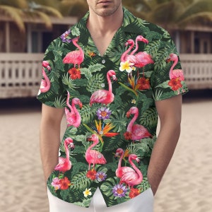 Pink Flamingo Hawaiian Shirt, Flamingo Hawaii Aloha Short Sleeve Size S-5XL