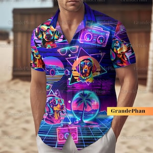 Dachshund Hawaiian Shirt, Dachshund Dog Shirt, Wiener Dog Shirt, Dog Button Up Shirt, Bachelor Party Shirt, Mens Hawaiian Shirt
